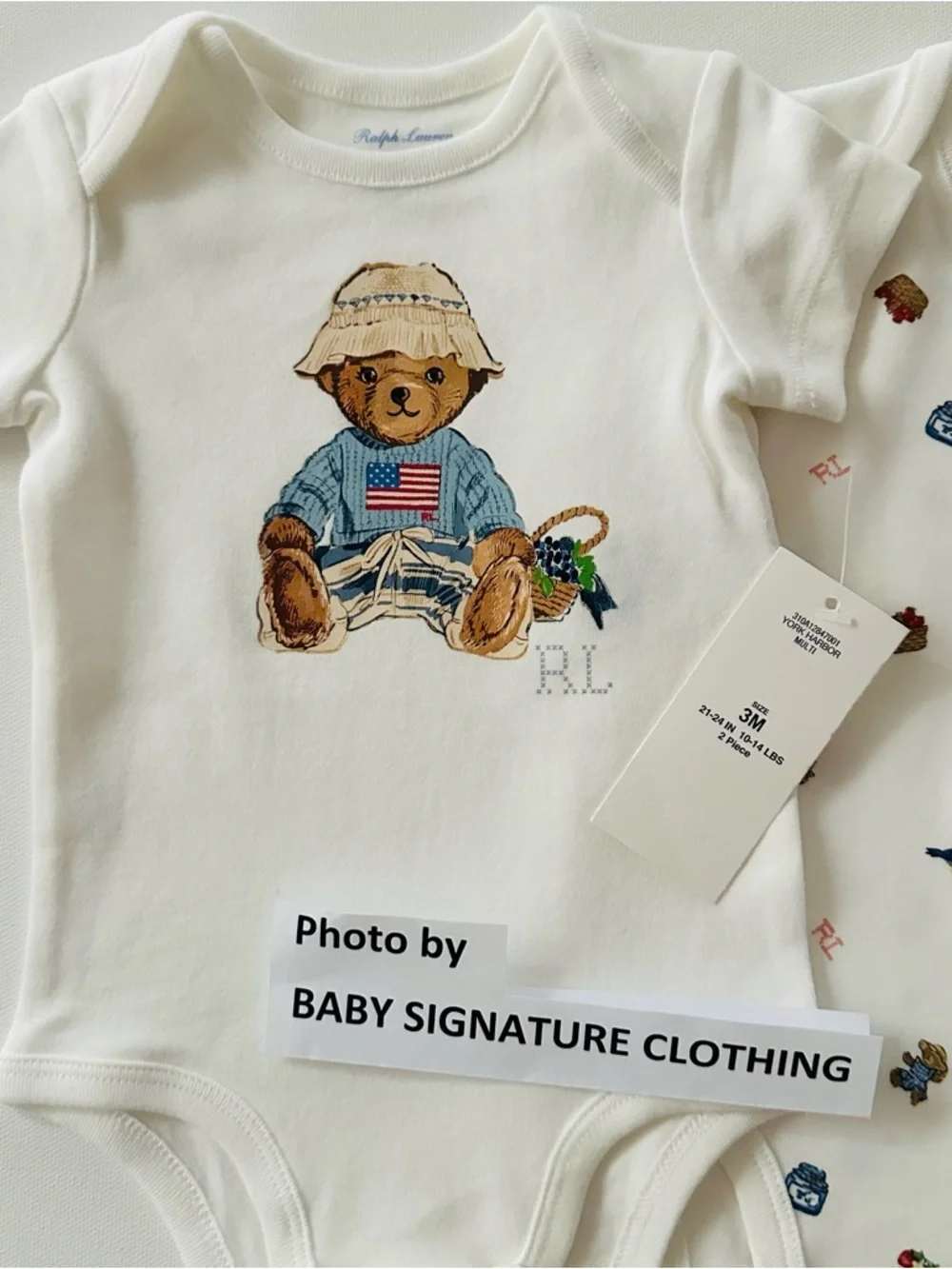 Ralph Lauren 3 Months Baby Boy 2-pk White Polo Bear Bodysuit Set NWT